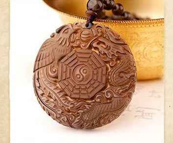 Ice Obsidian Dragon-Phoenix Disc Pendant – Yin-Yang Harmony Talisman (4.9×0.9cm)